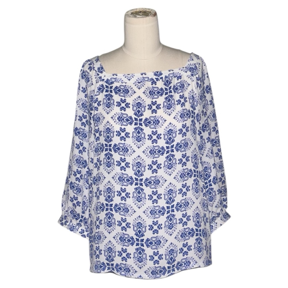 Loft Blue & White Floral Long Sleeve Top